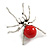 Statement Red Acrylic Spider Brooch in Silver Tone - 65mm Tall - view 7
