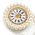 Handmade/ White Faux Pearl/Crystal/Chain/Fabric/Felt Round Clock Brooch/Hair Clip/60mm Diameter - view 4