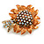 AB Crystal Orange Enamel Sunflower with Bee Motif Floral Brooch In Gold Tone - 35mm Across - view 2