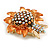 AB Crystal Orange Enamel Sunflower with Bee Motif Floral Brooch In Gold Tone - 35mm Across - view 4