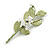 White Faux Pearl Green Matt Enamel Floral Brooch - 75mm Long