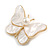 White Resin Bead Butterfly Brooch in Gold Tone - 40mm Across - view 2