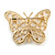 White Resin Bead Butterfly Brooch in Gold Tone - 40mm Across - view 4