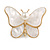 White Resin Bead Butterfly Brooch in Gold Tone - 40mm Across