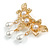 Gold Tone Textured White Faux Pearl Triple Flower Brooch - 60mm Across - view 5