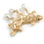 Gold Tone Textured White Faux Pearl Triple Flower Brooch - 60mm Across - view 6