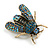 Vintage Inspired Blue/Teal Crystal Fly Brooch in Aged Gold Tone - 45mm Long - view 7