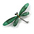 Green Resin Dragonfly Brooch in Black Tone - 70mm Across - view 2