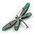 Green Resin Dragonfly Brooch in Black Tone - 70mm Across - view 4