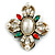 Vintage Inspired Crystal/ Pearl Bead and Chain Cross Brooch/Hair Clip in White/Clear/Red/Green - 70mm Tall - view 1