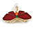 Red Enamel with Pearl Bead Butterfly Brooch in Gold Tone - 50mm Across - view 4