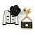 3 Pcs Romantic Black/White Enamel Jacket Bow, Bag, Cameo Brooch Set for Clothes/ Bags/Backpacks/Jackets - view 4