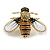 Crystal Enamel Bee Brooch In Gold Tone - 40mm Across