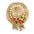 Gold Tone Textured Pearl Bead with Floral Motif Hat Brooch - 50mm Across - view 2