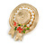 Gold Tone Textured Pearl Bead with Floral Motif Hat Brooch - 50mm Across - view 4