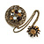 Victorian Style Round Crystal Double Chain Brooch In Aged Gold Tone Finish/Grey/Amber/Milky White - view 4