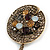 Victorian Style Round Crystal Double Chain Brooch In Aged Gold Tone Finish/Grey/Amber/Milky White - view 3