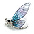 Glittering Blue/Purple Resin Bead Crystal Butterfly Brooch in Silver Tone - 60mm Tall - view 2