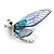 Glittering Blue/Purple Resin Bead Crystal Butterfly Brooch in Silver Tone - 60mm Tall - view 6