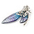 Glittering Blue/Purple Resin Bead Crystal Butterfly Brooch in Silver Tone - 60mm Tall - view 4