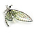 Glittering Green Resin Bead Crystal Butterfly Brooch in Silver Tone - 60mm Tall - view 5