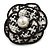 70mm Large Layered Black/White Fabric Flower Brooch/Hair Clip
