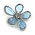 Light Blue Asymmetric Flower Brooch in Silver Tone - 40mm Across