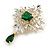 Statement Victorian Style Green/Clear Austrian Crystal Charm Brooch/Pendant in Gold Tone - 55mm Drop - view 3