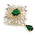 Statement Victorian Style Green/Clear Austrian Crystal Charm Brooch/Pendant in Gold Tone - 55mm Drop - view 5