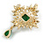 Statement Victorian Style Green/Clear Austrian Crystal Charm Brooch/Pendant in Gold Tone - 55mm Drop - view 6
