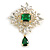 Statement Victorian Style Green/Clear Austrian Crystal Charm Brooch/Pendant in Gold Tone - 55mm Drop - view 2