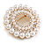 White Faux Pearl Clear Crystal Wreath Brooch In Gold Tone - 40mm Diameter - view 6