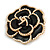 45mm Across/ Black Enamel with Faux Pearl Layered Rose Brooch in Gold Tone