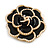 45mm Across/ Black Enamel with Faux Pearl Layered Rose Brooch in Gold Tone - view 6