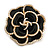 45mm Across/ Black Enamel with Faux Pearl Layered Rose Brooch in Gold Tone - view 2