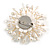 Statement Layered White Faux Pearl and Transparent Acrylic Bead Floral Brooch In Gold Tone/75mm Across/Handmade - view 4