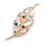 Neutral Faux Cat Eye Stone Multicoloured Crystal Leaf Brooch In Gold Tone Metal - 65mm Long - view 2