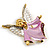 Vintage Inspired Crystal Pink/White Enamel Angel Brooch in Aged Gold Tone - 40mm Tall - view 5