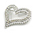 AB Crystal White Faux Pearl Assymetrical Open Large Heart Brooch In Silver Tone - 55mm - view 4