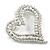 AB Crystal White Faux Pearl Assymetrical Open Large Heart Brooch In Silver Tone - 55mm - view 2