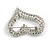 AB Crystal White Faux Pearl Assymetrical Open Large Heart Brooch In Silver Tone - 55mm - view 5