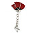 Red/ Black Enamel Poppy Brooch in Silver Tone - 75mm Tall
