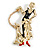 Lady and Dog Black/Red Enamel Stylish Brooch in Gold Tone - 65mm Tall