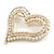 AB Crystal White Faux Pearl Assymetrical Open Large Heart Brooch In Gold Tone - 55mm Across - view 4