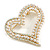 AB Crystal White Faux Pearl Assymetrical Open Large Heart Brooch In Gold Tone - 55mm Across - view 2