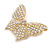 Large Faux Pearl Bead Clear Crystal Butterfly Brooch in Gold Tone - 70mm Across - view 6