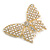 Large Faux Pearl Bead Clear Crystal Butterfly Brooch in Gold Tone - 70mm Across - view 7