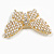 Large Faux Pearl Bead Clear Crystal Butterfly Brooch in Gold Tone - 70mm Across - view 8