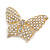 Large Faux Pearl Bead Clear Crystal Butterfly Brooch in Gold Tone - 70mm Across - view 4