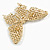 Large Faux Pearl Bead Clear Crystal Butterfly Brooch in Gold Tone - 70mm Across - view 5